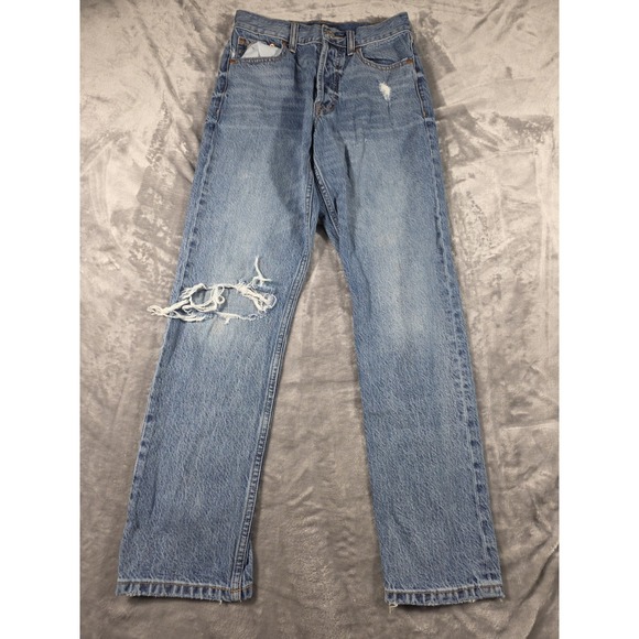 Aeropostale 90s Super High Rise Straight Leg Distressed Jeans light Wash Size 0 - Picture 1 of 8